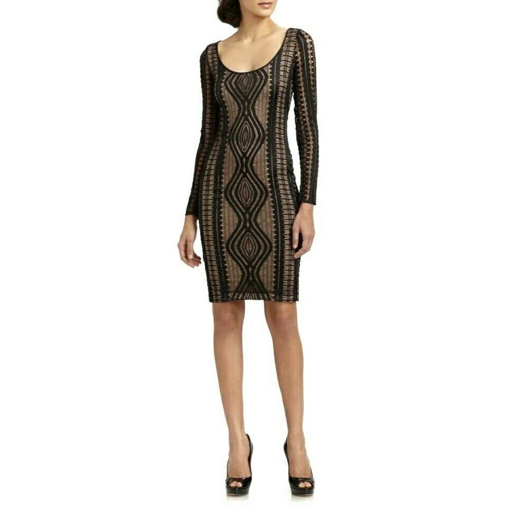 BCBG MAXAZRIA Tanya long sleeve black lace scoop neck bodycon dress Size XXS - Picture 3 of 11